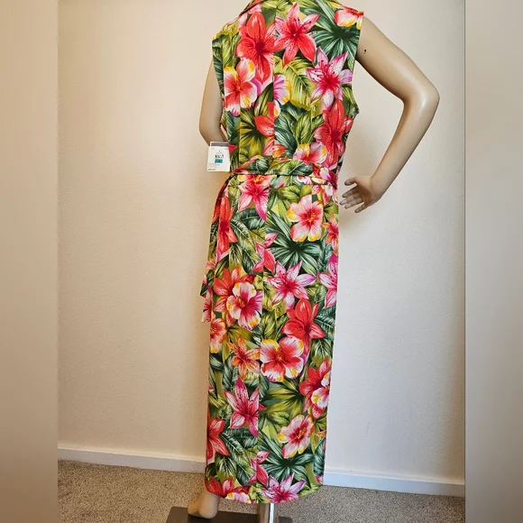NWT SAG HARBOR Hawaiian Print Wrap Dress with Slit and Collar 16 L - Picture 3 of 7